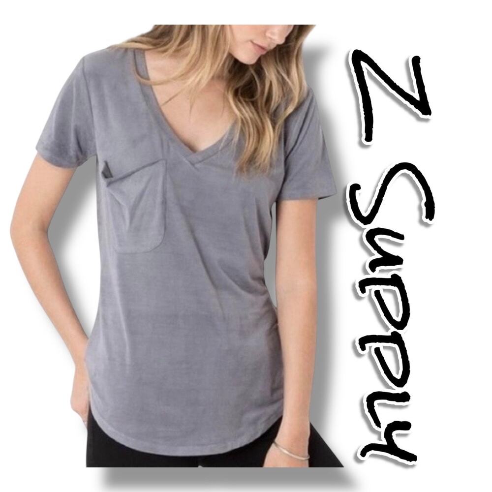 Z Supply The Suede Pocket Tee Gray Shirt Soft Lightweight Womens Size Medium